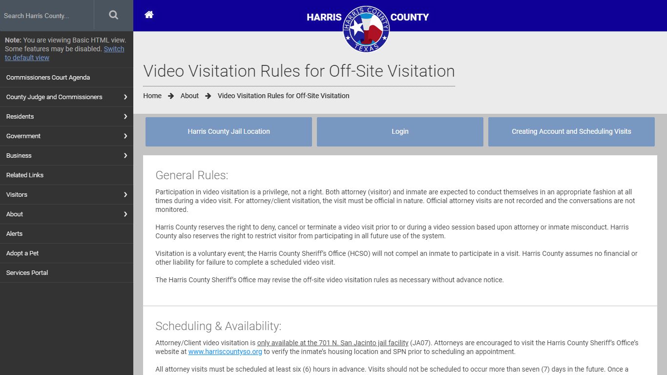 Video Visitation Rules for Off-Site Visitation | Harris County | Texas